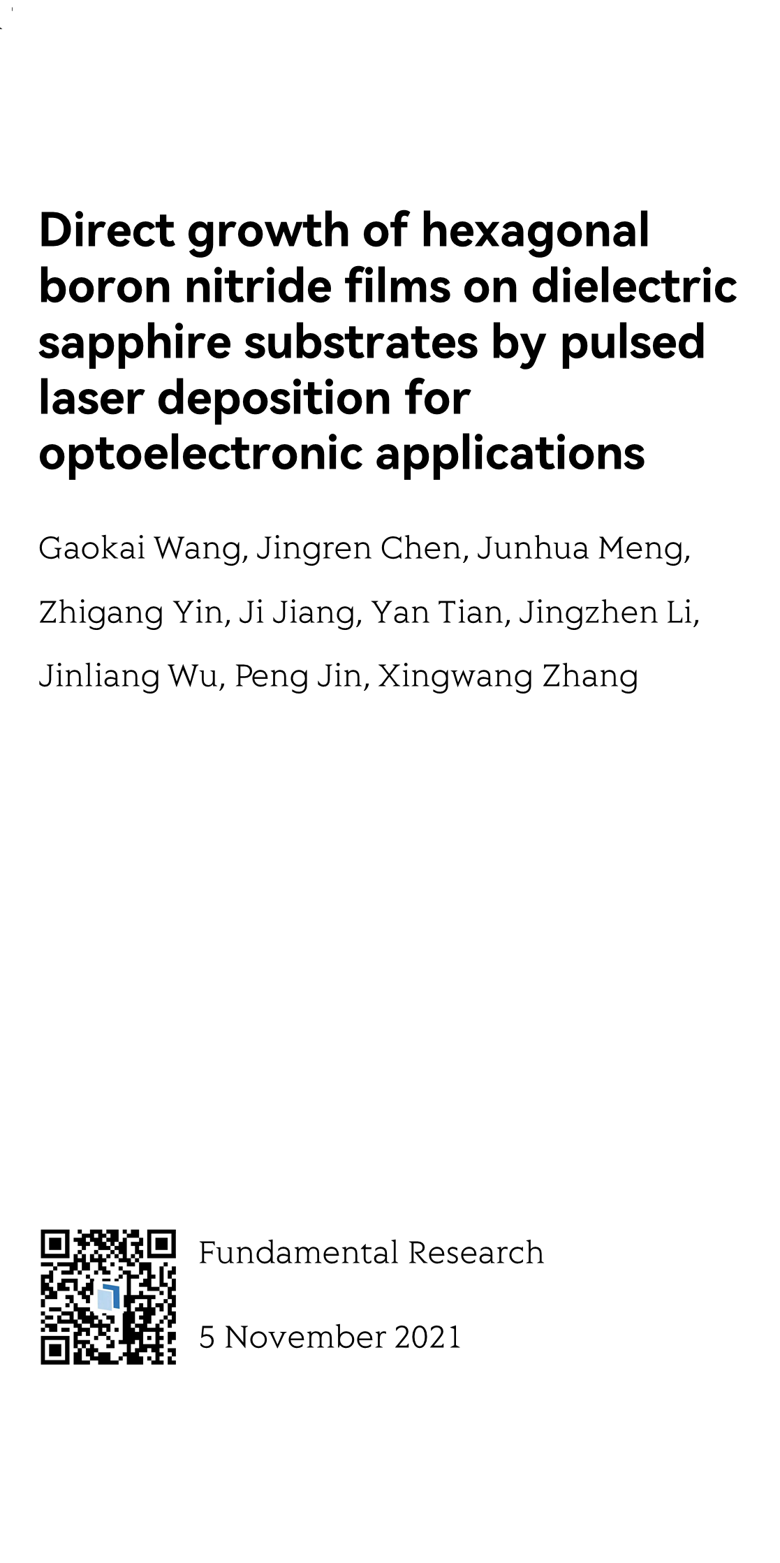 Hot Paper - Direct growth of hexagonal boron nitride films on ...
